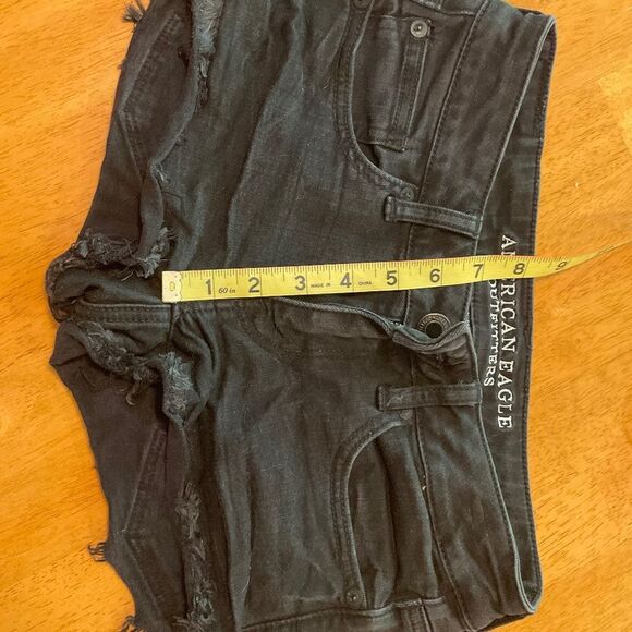 American Eagle outfitters size 2 black denim shorts super low shortie - Picture 2 of 7